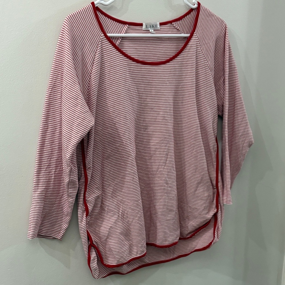 LAKE pajama Red and white Striped Women's Top - large - 100% cotton